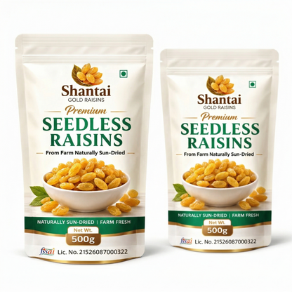 Shantai Gold Raisins (Kishmish) – Premium A1 Quality | Naturally Sun-Dried | Soft & Sweet